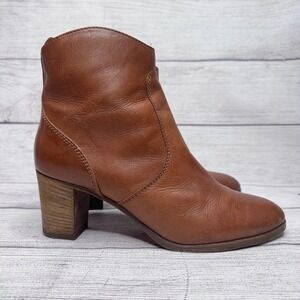 J. Crew Brown Leather Block Heel Ankle Boots Made in Italy Women's Size 8.5
